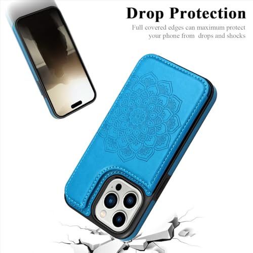 MMHUO iPhone 15 Pro Case with Card Holder, Magnetic Back Flip Wallet Case for Women, Protective Blue - color: Blue, size: Iphone 15 Pro 6.1"-(S)(Three Cameras)