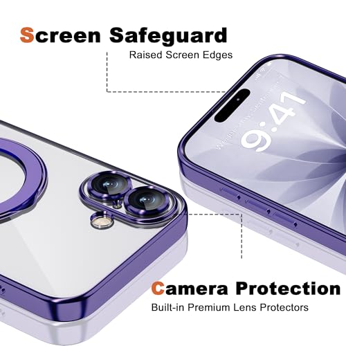 Plating Clear Phone Case for iPhone 17 with Stand 6.3", Purple | Plating Glossy Case for iPhone 17 Phone Case,Magnetic Ring Stand,Compatible with Mag-Safe,Full Camera Protector,TPU