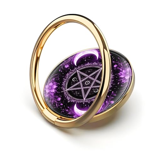 Cell Phone Ring Holder, Cute Metal Phone Grip Stand Finger Ring Kickstand, Flexible 360°Rotation Phone Tablet Case Accessories Compatible with Most Phones Purple Moon Symbol - color: Purple Moon Symbol
