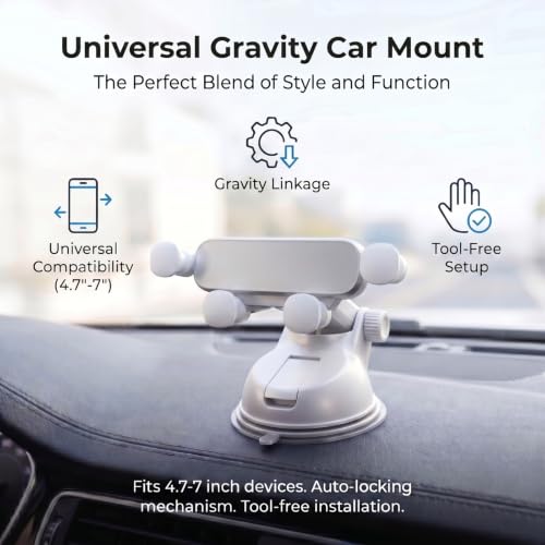 Car Phone Holder, Ultra-Durable Metal Cellphone Holder, 360° Rotation Cell Phone Car Mount, Suction Cup Auto Cellphone Mount, Universal for Most Smartphone (White) - color: White