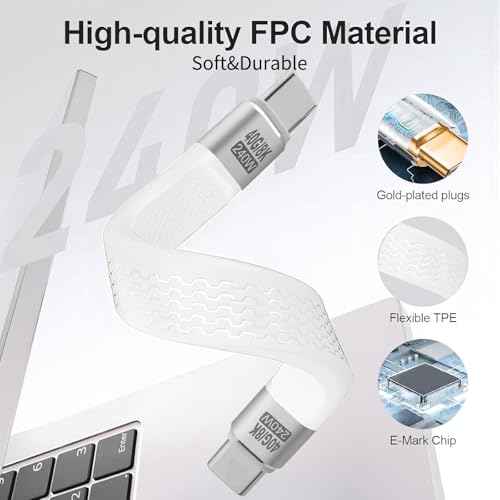 240W Short USB C Cable Keychain, 40Gbps 8K Fast Charge, 2 Pack - color: White, size: Keychain male to male
