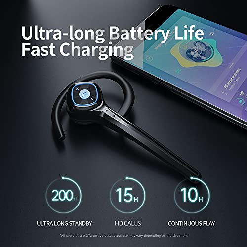 IHAO Wireless Bluetooth Earpiece Headphone Dual Noise Cancelling Mic Painless Open-Ear Handsfree Headset Stereo Sound Left/Right Changeable Earhook Earphones for Driving/Business/Gym - color: Single Ear Black