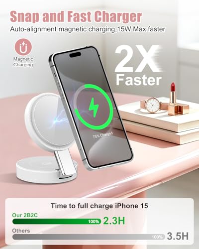 3-in-1 Magnetic Wireless Charger for iPhone, Apple Watch & AirPods, White - color: White