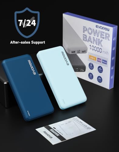 2-Pack Portable Charger, 10000mAh Power Bank, Battery Pack, Battery Bank - color: Blue&Light blue