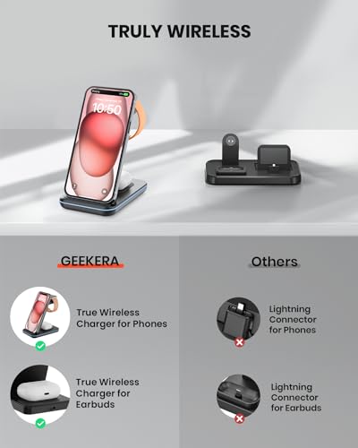 GEEKERA 3-in-1 Wireless Charging Station for iPhone, Watch & AirPods - color: Black