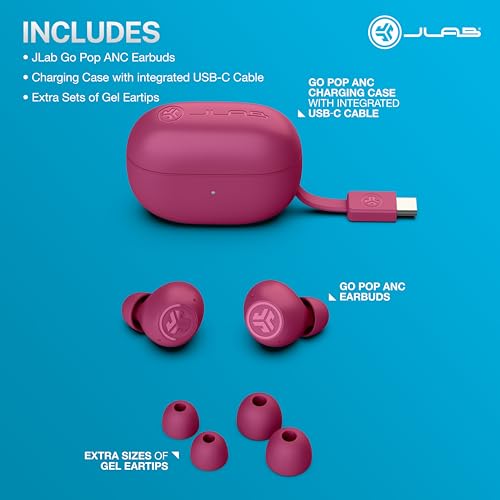 JLab Go Pop ANC True Wireless Earbuds with Dual Connect, Fuchsia - color: Fuchsia