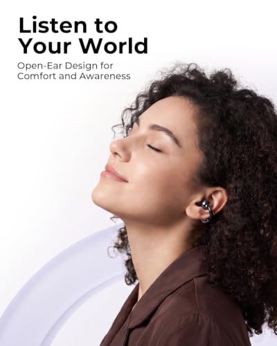Sanag S6S Clip on Open Ear Headphones Wireless Earbuds,IP55 Waterproof Bluetooth 5.3 Lightweight, 38H Playtime Noise Reduction Touch Control Headphones, Dazzling Black