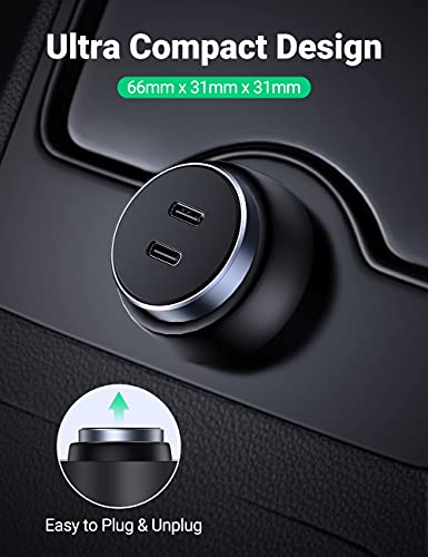 UGREEN USB C Car Charger, 40W Type C Car Charger Dual PD 20W Fast Car Charger Adapter Compatible with iPhone 16/15/14/13/12/11, iPad Pro/Mini/Air, Galaxy S23/S22/S21/S20/S10/Note 20, Pixel 5/4/3