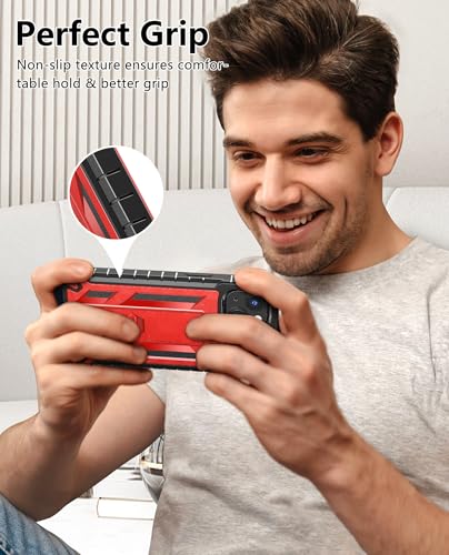 SOiOS for iPhone 13/14/15 Phone Case with Built-in Screen Protector Red | with Kickstand, 20FT Military-Grade Drop Shockproof Protection, Durable Matte Textured, Rugged Heavy Duty iPhone 16e Cover - color: Red