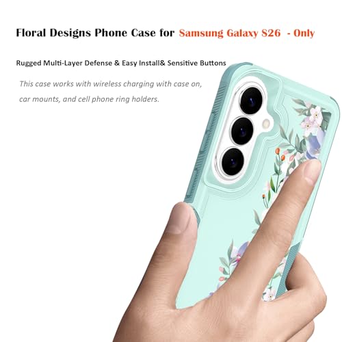 for Samsung Galaxy S26 5G Case: Cute Flowers Floral Design for Girls Women Slim Soft TPU Bumper Shockproof Silicone Cell Phone Cover (Mint Green/Magnolia) - color: Mint Green/Magnolia