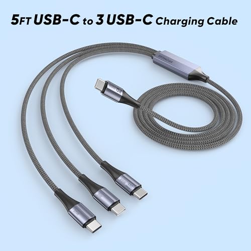 USB C to USB C 3 in 1 Multi Charging Cable 5FT, 100W Max Fast Charge USB C Splitter Charging Cable with 3 Type C Ports for iPhone 17/16/15 Series, Samsung Galaxy S25, iPad, MacBook Air/Pro, Lenovo