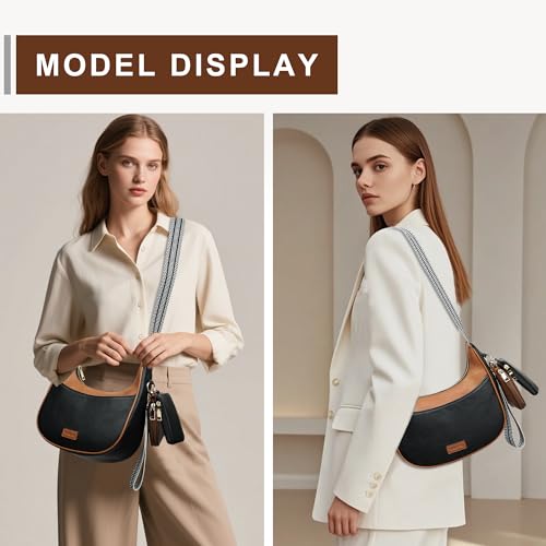 Small Crossbody Bags for Women RFID Vegan Leather Wristlet Phone Mini Purse Shoulder Handbag Wallet Travel Purse - color: N-black&brown