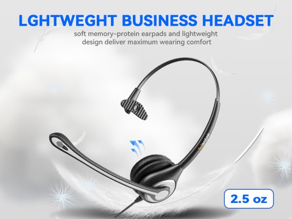 Wantek 2.5mm Headset with Microphone, Wired Phone Headset, Noise Cancelling & Volume Controls, Telephone Headphone Compatible with Panasonic, Cisco, Polycom, Gigaset's 2.5mm Jack Phone Headset - color: Dark black