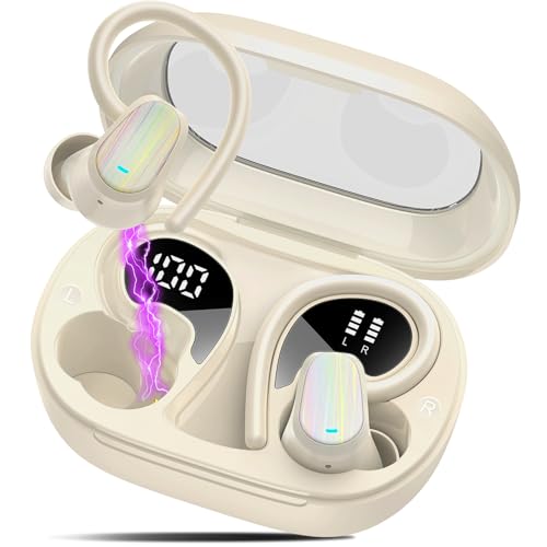 Jesebang Wireless Earbuds, Bluetooth 5.4 Headphones Sport, Over Earbuds with Hook for Running Workout, Beige - color: Beige