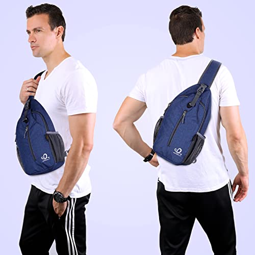 WATERFLY Crossbody Sling Backpack Sling Bag Travel Hiking Chest Bag Daypack | Small Hiking bag,Multi-compartment storage,Water-resistant,Breathable back pad,Reversible adjustable shoulder strap - color: Navy Blue