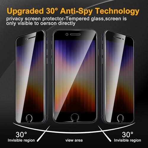 3 Pack Privacy Screen Protector for iPhone SE 2022/SE 2020/8/7 (iPhone 2nd/3rd Generation), Anti Spy Tempered Glass 9H Hardness, Black Protector Anti Spy, Bubble Free, Anti-Scratch - size: iPhone SE 2022/2020/8/7 FK3