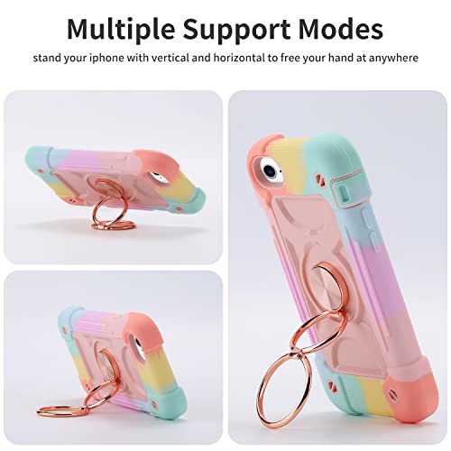 MARKILL Compatible with iPhone Case with Ring Stand, Heavy-Duty Military Grade Shockproof Phone Cover (Rainbow Pink, iPhone SE 3rd/2nd/iPhone 8/7/6S/6) - color: Rainbow Pink, size: iPhone SE 3rd/2nd/iPhone 8/7/6S/6