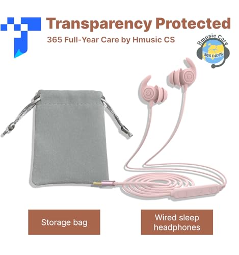 Hmusic 3.5mm Wired Sleep Earbuds, 2g Lightweight Earphones for Side Sleeper - color: Pink, size: Audio Jack