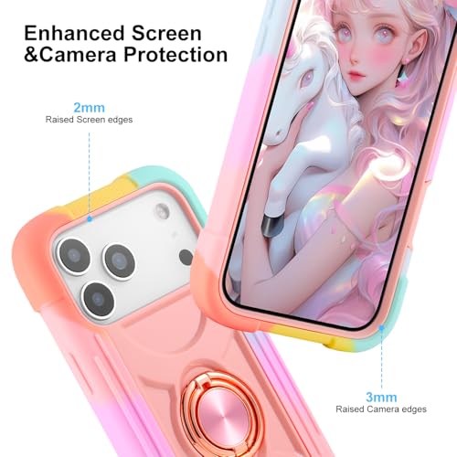 MARKILL Compatible with iPhone 17 Pro Max Case 6.9 Inch with Ring Stand, Heavy-Duty Military Grade Shockproof Phone Kids Cover for iPhone 17 Pro Max - color: Rainbow Pink, size: iPhone 17 Pro Max 6.9"
