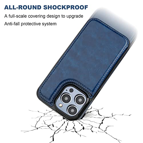 ONETOP for iPhone 14 Pro Max Wallet Case with Credit Card Holder,Blue | Kickstand,ID/Cash Holder,Case Wallet with Card Slots,Double Magnetic Clasp,Durable PU Leather Shockproof Cover for Women Men - color: Blue
