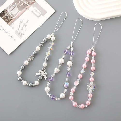 Beaded Phone Charm Lanyard Strap Girly Style Fixed Beads Pearl Lanyards - color: PH-yzhd-1