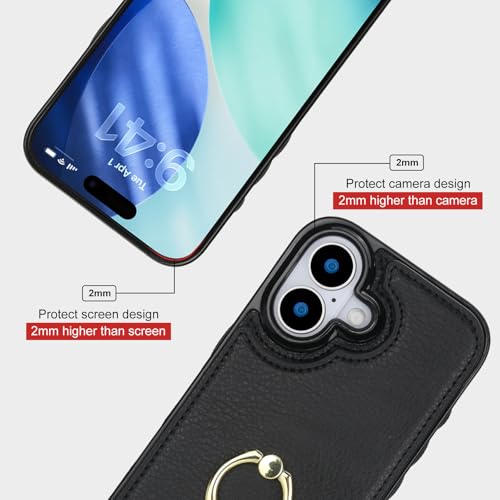 Folosu for iPhone 17 Case Wallet with Card Holder, Finger Ring Cover Black - color: Black
