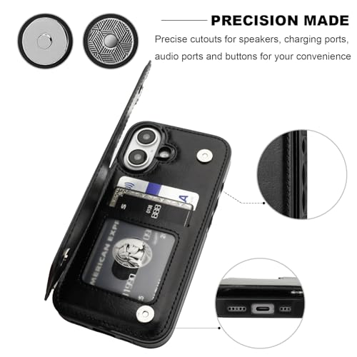 ONETOP for iPhone 16 Wallet Case with Credit Card Holder,Black | Kickstand,ID/Cash Holder,Case Wallet with Card Slots,Double Magnetic Clasp,Durable PU Leather Shockproof Cover for Women Men - color: Black
