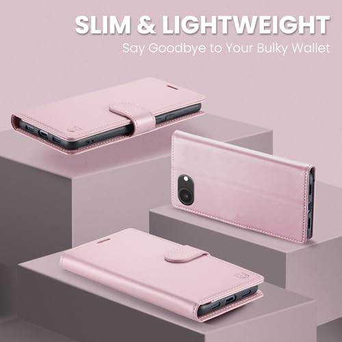 FLIPALM Wallet Case for iPhone 16e, Pink | Card Holder, RFID Blocking, PU Leather Folio Flip, Kickstand, Protective Shockproof Cover - color: Pink