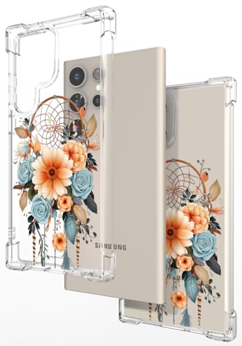 Hungo Galaxy S24 Ultra Case for Women Clear Design Cute,Girly Girls Case Compatible with Samsung Galaxy S24 Ultra Dreamcatcher Dream Catcher Flowers - color: Dream Catcher