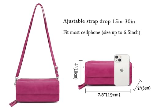 RFID Crossbody Wallet Wristlet Purse with Phone Pocket For Women Vegan Leather - color: B-fuchsia