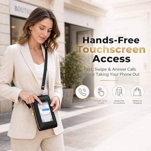 Anti-theft leather bag, Women's Touch Screen Mobile Phone Messenger bag, RFID Block Mobile Phone Purse - color: Blue Gray