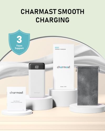 charmast Portable Charger Built-in Cables, 10000mAh Slim Power Bank Pocket - color: White