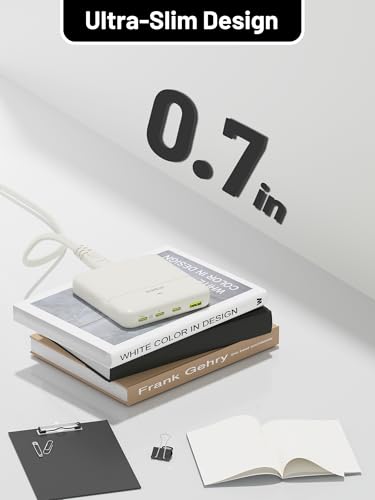 USB C Charging Station Slim, 67W Max 4-Port GaN Desktop Charger - color: White