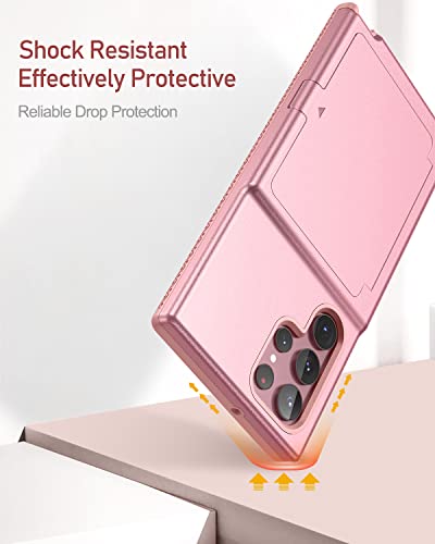 WeLoveCase for Samsung Galaxy S22 Ultra Wallet Case with Credit Card Holder & Hidden Mirror, All-Round Protection Shockproof Phone Cover Designed for Samsung Galaxy S22 Ultra, 6.8 Inch Rose Gold - color: Rose Gold