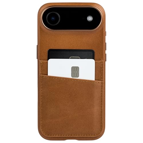 Dockem Genuine Leather Card Case for iPhone 17 Air with Camera Control Button and Stitched-on Wallet with 2 Holder Slots (Light Brown, M2GL) - color: Light Brown, size: 17 Air