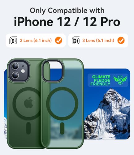 CANSHN Magnetic for iPhone 12 Case/iPhone 12 Pro Case, Deep Green | Translucent Matte, Compatible with MagSafe, Heavy Duty Protection, Scratch Resistant, Slim Fit, Pocket Friendly - color: Matte Magnetic & Deep Green