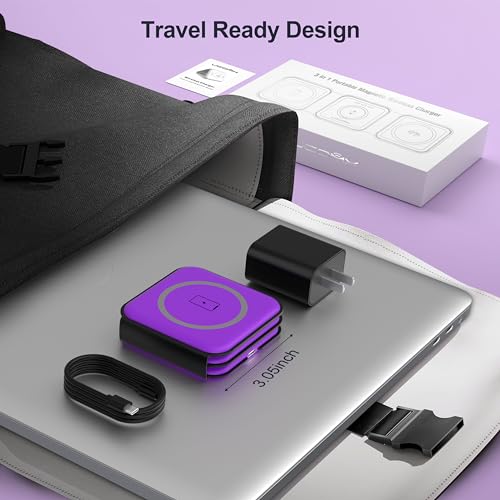 3 in 1 Charging Station for Multple Devices,Foldable 3 in 1 Wireless Charger for Travel,Nano Wireless Charging Station for iPhone16 15 14 13 12 Pro Max/Watch 10 9 8 7 6 5 4 3 Ultra/AirPod Pro - color: Purple