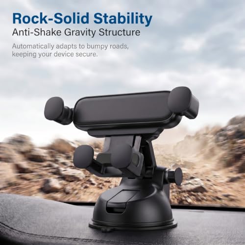 Car Phone Holder, Ultra-Durable Metal Cellphone Holder, 360° Rotation Cell Phone Car Mount, Suction Cup Auto Cellphone Mount, Universal for Most Smartphone (Black) - color: Black