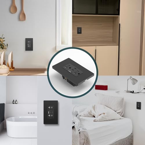 TOPELER 6.0A USB Receptacle Outlet, Black Power Outlet with USB C/A, 4Pack - color: Black, size: 20A