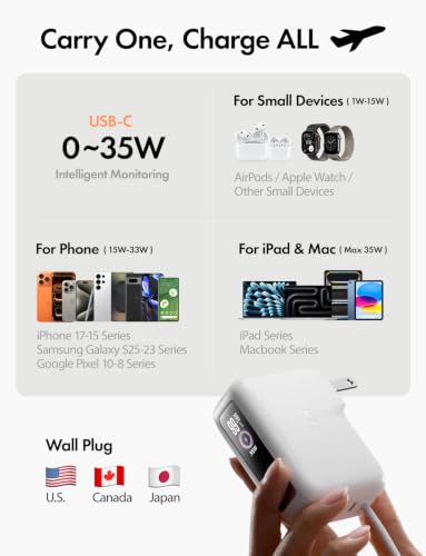 LISEN Mini 3in1 Portable Charger for iPhone 18 Pro/Pro Max/Duo, 3.3FT Cable - color: Pearl White