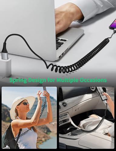 Coiled USBC to Lightning Cable, 3FT Retractable iPhone Charger Cord for Car - style: USB-C to Lightning