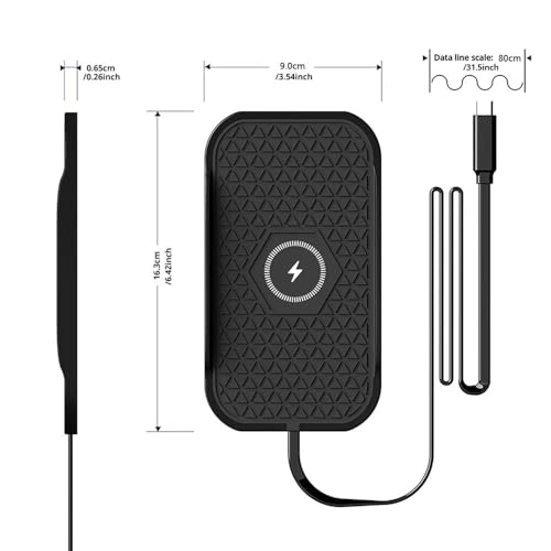 Wireless Car Charger Silicone Pad, for iPhone12/11 Pro/XS/XR/8/8Plus,15W Fast Car Wireless Charging Non-Slip Mat, for Samsung S21/S22/S23/S24/S25/Androids,80cm Cable, Black