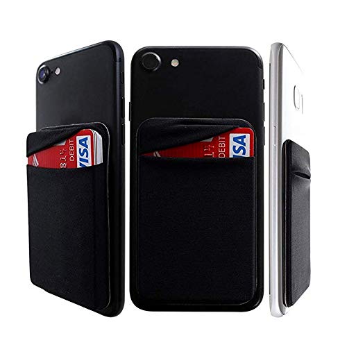 ACKLLR 3 Pack Cell Phone Card Holder with Adhesive Sticker for Back of Phone, Stretchy Fabric Card Sleeves ID Credit Card Pocket Stick On Wallet for Android Smartphones