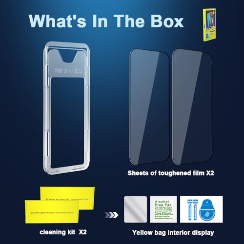 9H+ Tempered Glass for iPhone 17 Pro Screen Protector with Auto Dust Removal Installation Frame Military Grade Protection (Scratch, Shatter, Drop Resistance) Full Edge Coverage 6.3" 2025, 2 Pack - size: iPhone 17 Pro