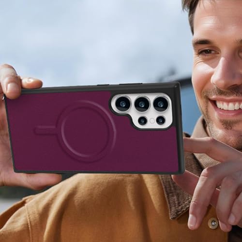 Magnetic Case for Samsung Galaxy S25 Ultra Wallet Compatible with Magsafe RFID Blocking Card Holder Detachable Phone Cover Kickstand Snap Strap Zipper Pocket PU Leather (Burgundy) - color: Burgundy, size: Galaxy S25 Ultra