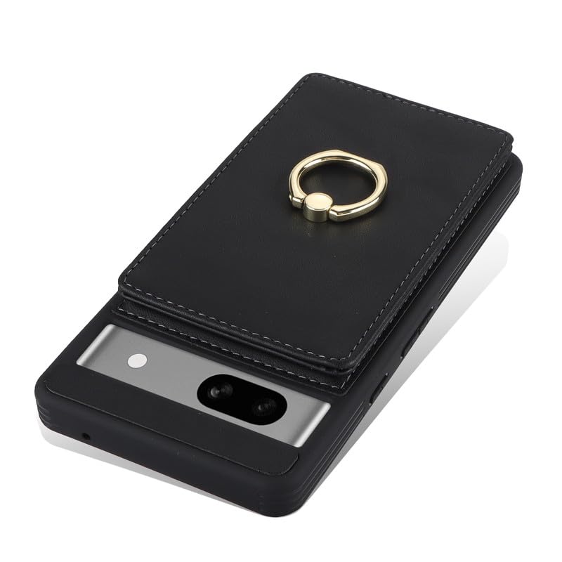 Lipvina Google Pixel 7A Case with Card Holder, Ring Stand, Phone Wallet Cases 6.1" (Black) - color: 03-Black, size: Pixel 7A