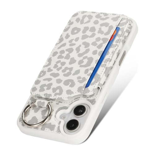 Havaya for iPhone 16 case with Card Holder iPhone 16 case Wallet with Keychain Ring and Stand PU Leather Phone case-White Leopard Print - color: C+White leopard print