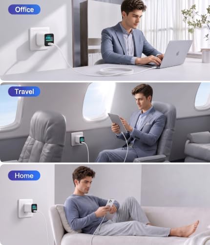 Smart Display Charger,USB C Charger Block with 6.6FT USB-C Cable,45W Max GaN Phone Charger 90° Foldable Plug,Smart Recognition,Care Mode,Real-Time Display,for iPhone 17 Pro Max/ 17 Pro /16/15