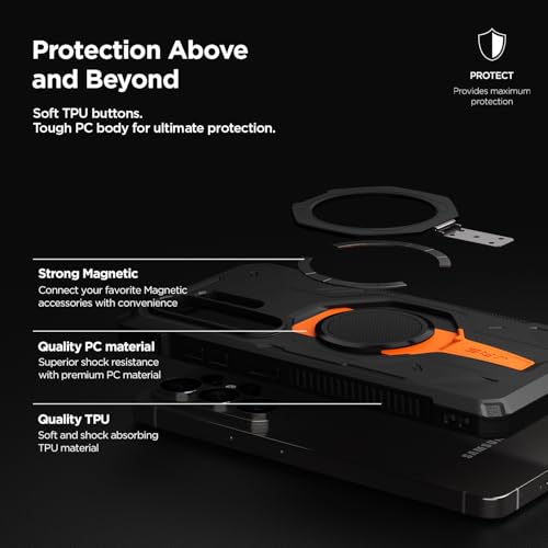 VRS DESIGN TerraGuard Active for Samsung Galaxy S26 Ultra Case (2026), Magnetic Charging Compatible Ring Kickstand, Heavy Duty Rugged Shockproof Cover (Digital Black) - color: Digital Black