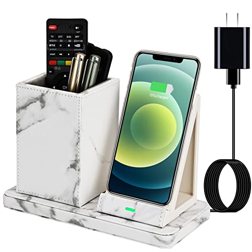 Wireless Charger with Desk Organizer, Wireless Charging Station for iPhone 13/13 Pro Max/13 Pro/12 Series/11/XS Max/XR/X/8Plus/SE 2, Wireless Charging Stand with Leather… (Marble) - color: Marble